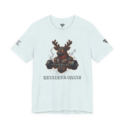 Reindeer Gains Gym T‑Shirt — Funny Christmas Workout Tee