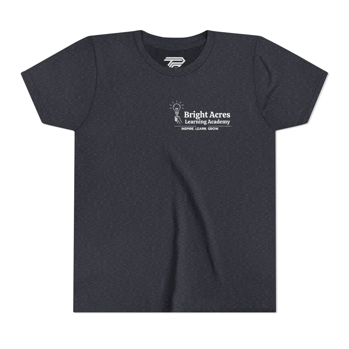 Bright Acres Bright Minds Together Youth Tee — Heather Navy, front