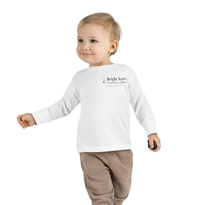 Bright Acres Bright Minds Together Toddler Long Sleeve — White, front on model