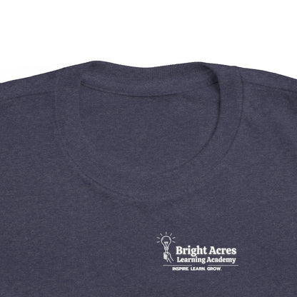 Bright Acres Bright Minds Together Toddler Tee — Vintage Navy, chest logo detail