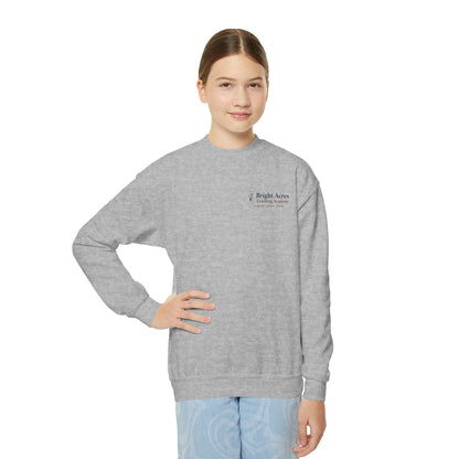 Bright Acres Bright Minds Together Youth Crewneck — Sport Grey, front on model