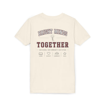 Bright Acres Bright Minds Together Youth Tee — Natural, back hanging