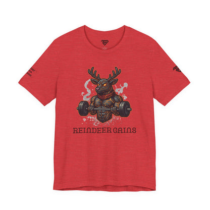 Reindeer Gains Gym T‑Shirt — Funny Christmas Workout Tee