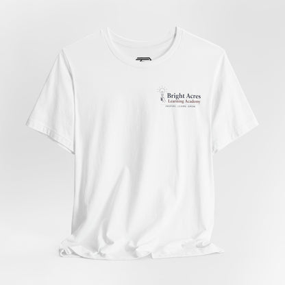 Bright Acres Collegiate Adult Tee — White, front hanging