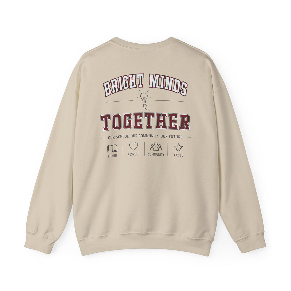 Bright Acres Bright Minds Together Classic Adult Crewneck — Sand, back