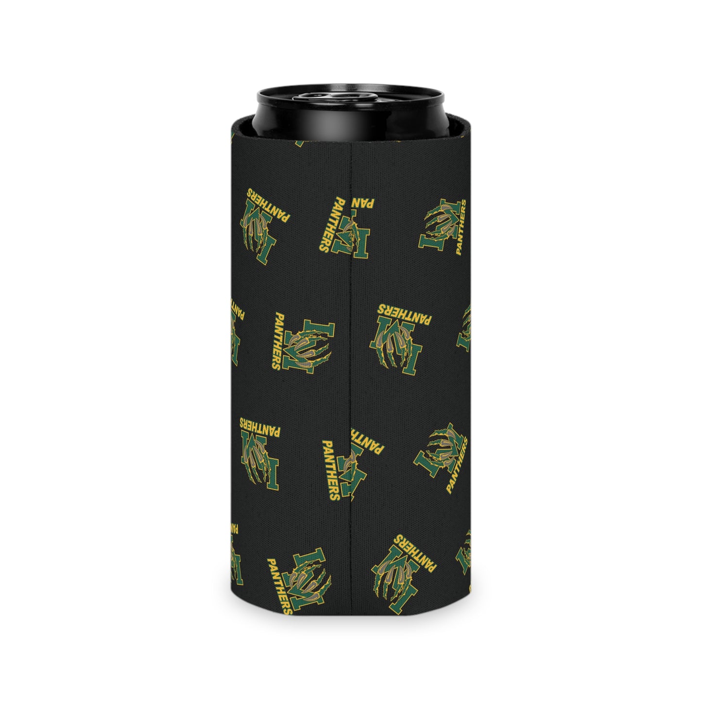 Panthers Logo Can Cooler — Black Team Pattern Beverage Koozie (Game Day for Parents)
